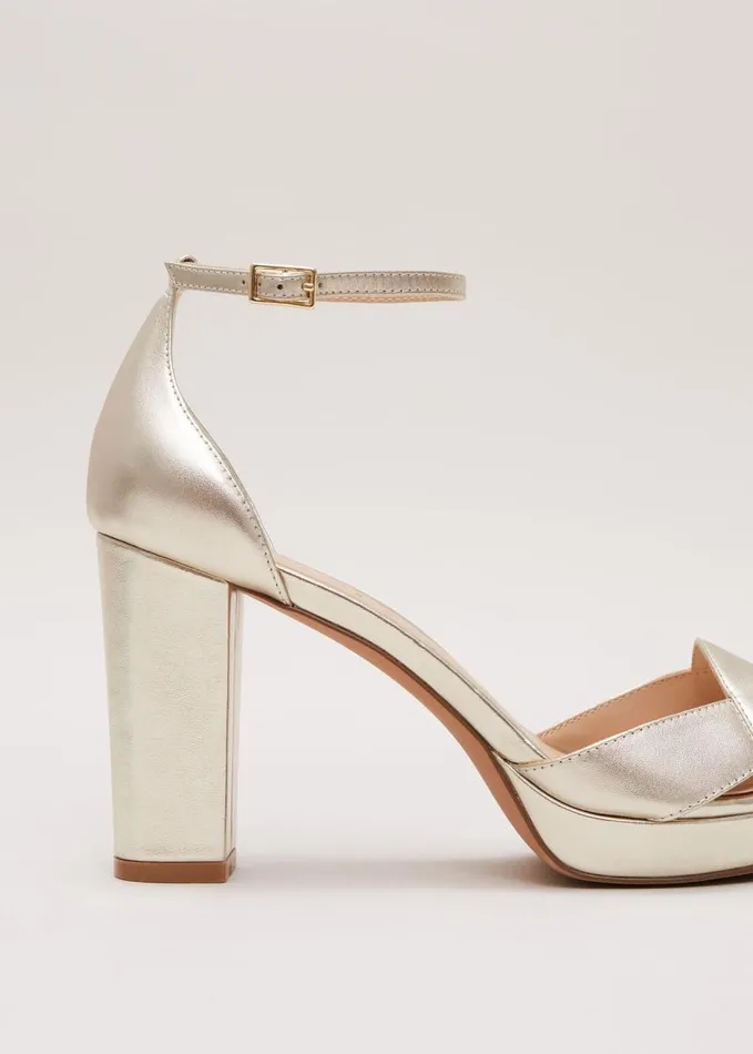 Phase Eight Leather Crossover Platform Sandal Gold Women Occasion Shoes