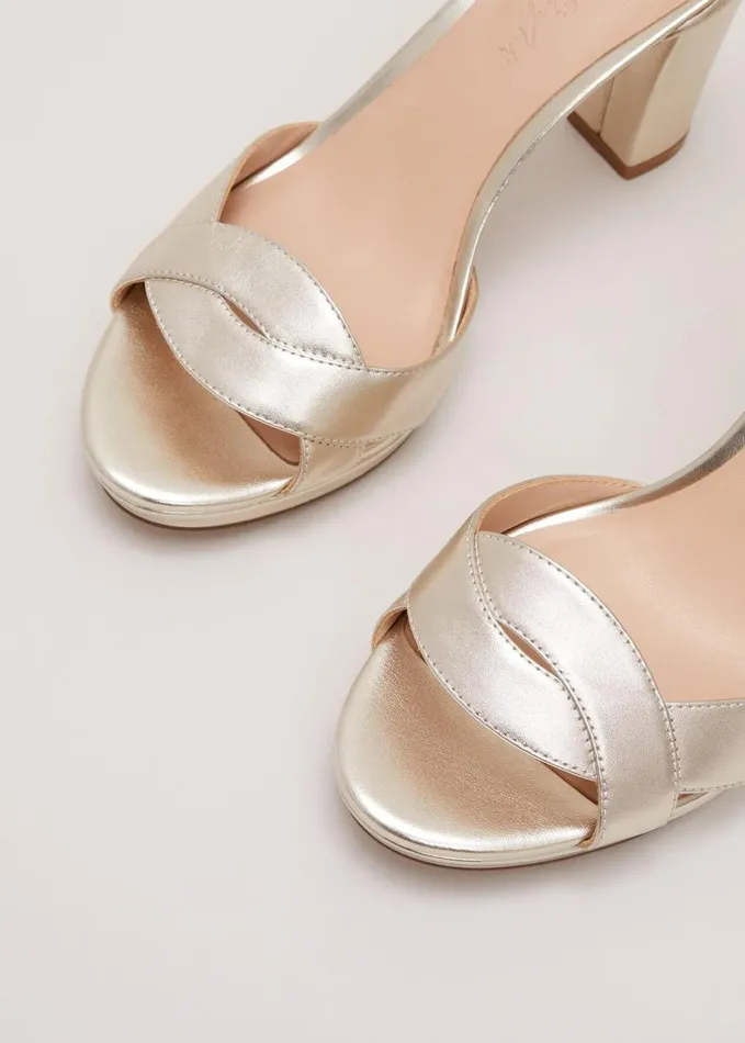Phase Eight Leather Crossover Platform Sandal Gold Women Occasion Shoes