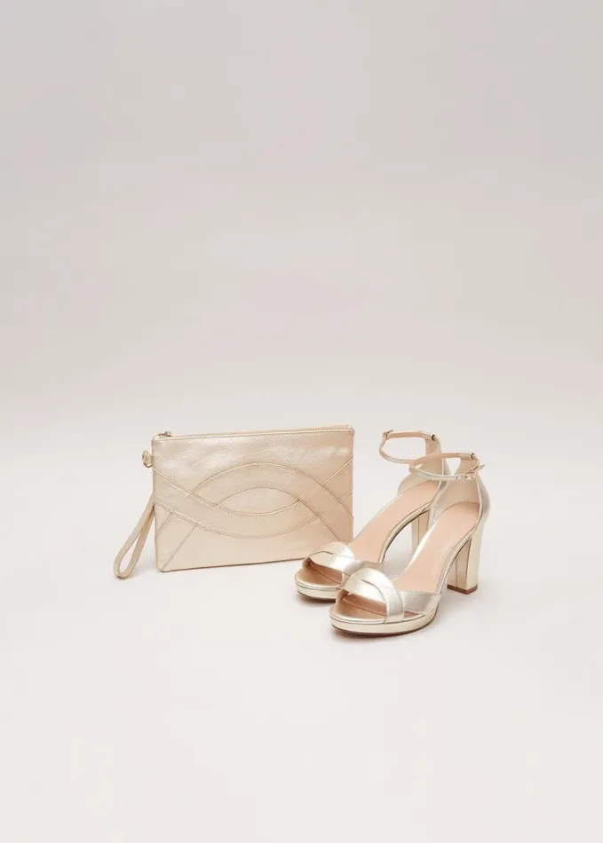 Phase Eight Leather Crossover Platform Sandal Gold Women Occasion Shoes