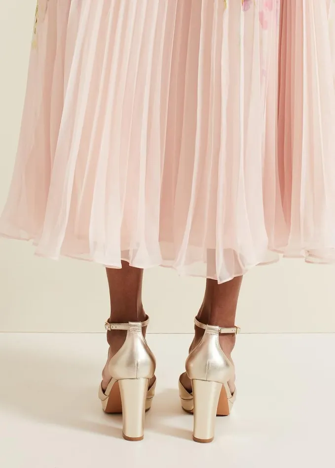 Phase Eight Leather Crossover Platform Sandal Gold Women Occasion Shoes