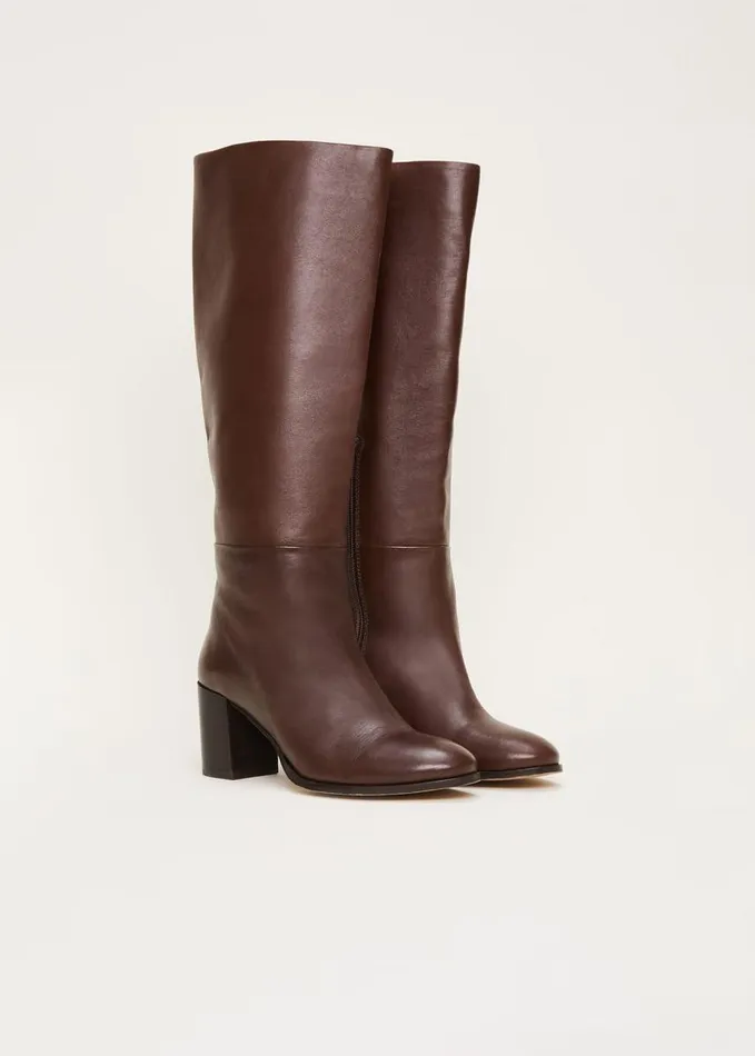 Phase Eight Leather Knee High Boots Chocolate Women Boots