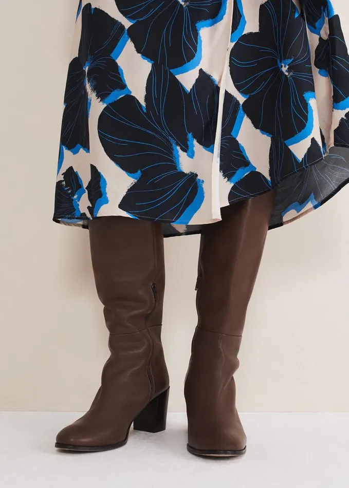 Phase Eight Leather Knee High Boots Chocolate Women Boots