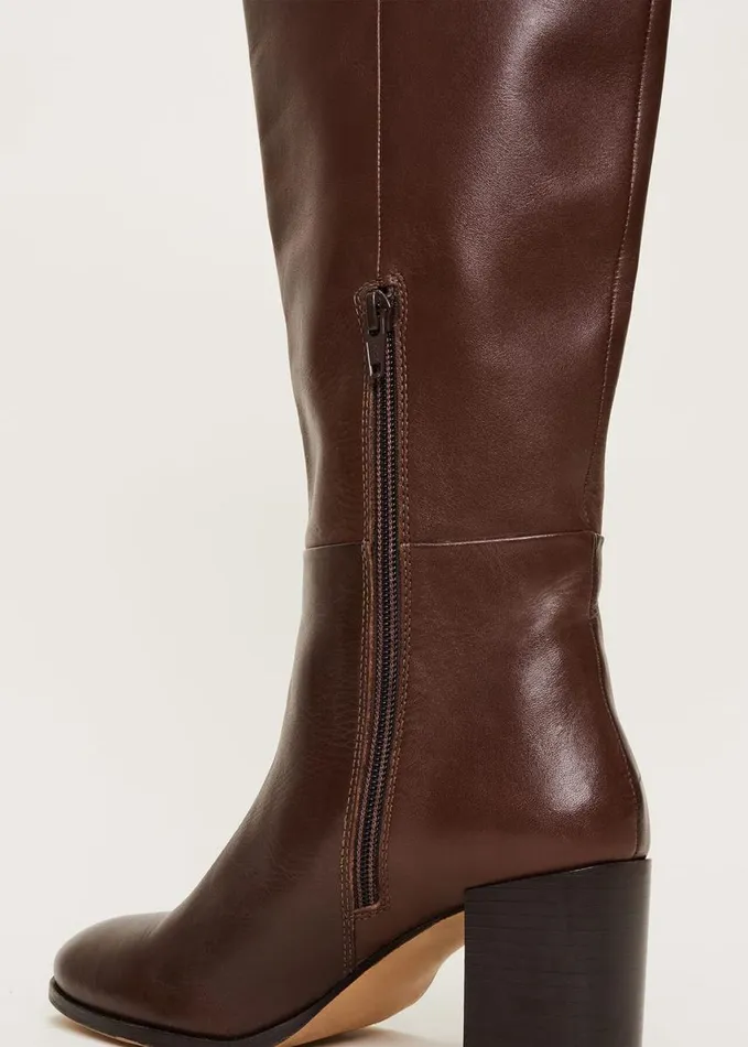 Phase Eight Leather Knee High Boots Chocolate Women Boots