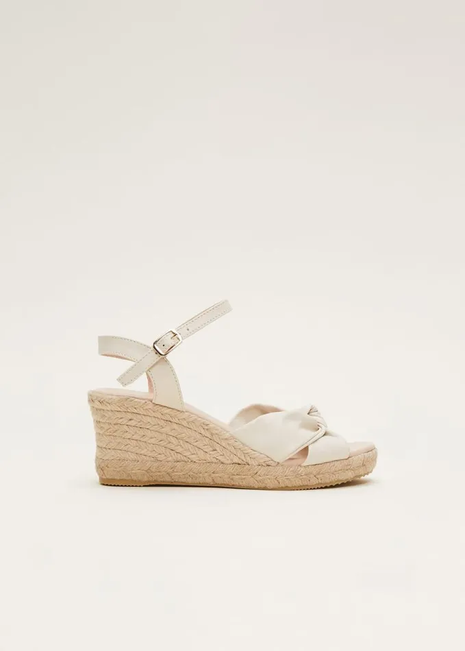 Phase Eight Leather Knot Front Espadrilles Ivory Women Heels