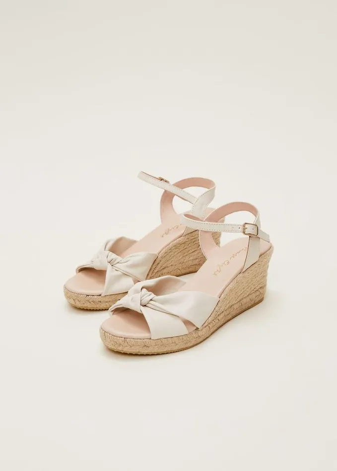 Phase Eight Leather Knot Front Espadrilles Ivory Women Heels