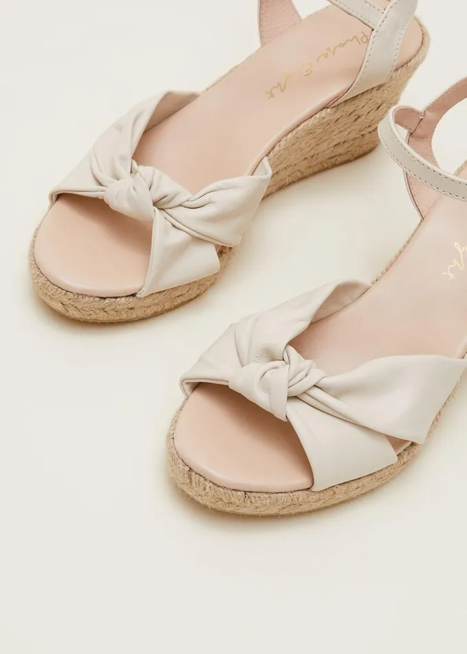 Phase Eight Leather Knot Front Espadrilles Ivory Women Heels