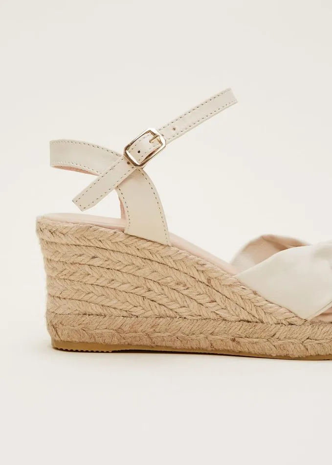 Phase Eight Leather Knot Front Espadrilles Ivory Women Heels