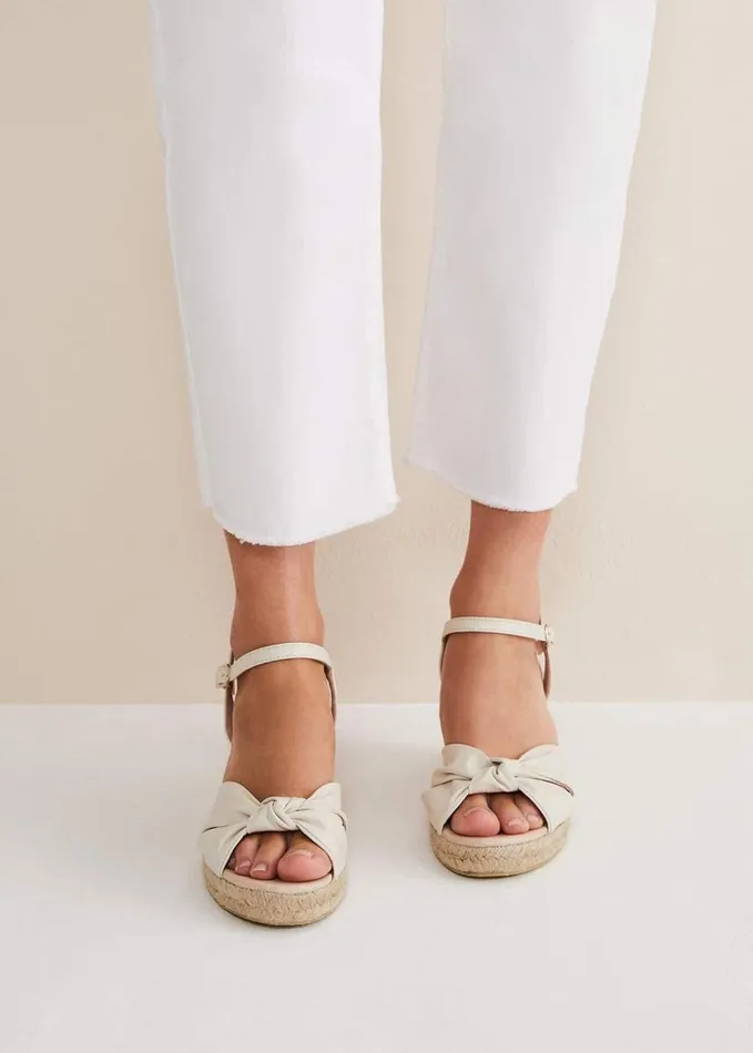 Phase Eight Leather Knot Front Espadrilles Ivory Women Heels