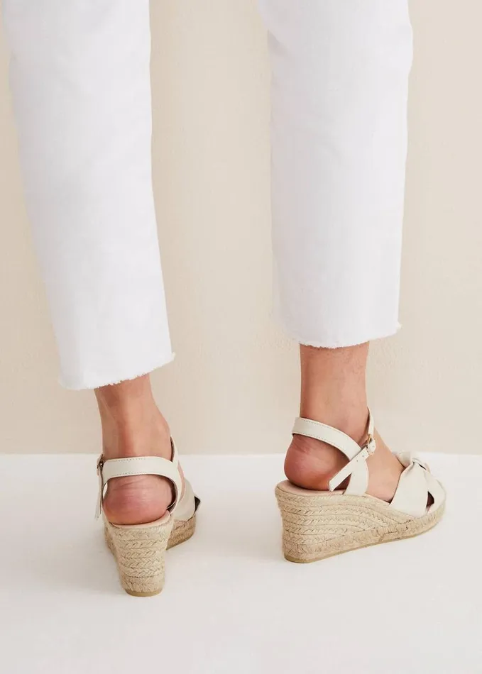Phase Eight Leather Knot Front Espadrilles Ivory Women Heels