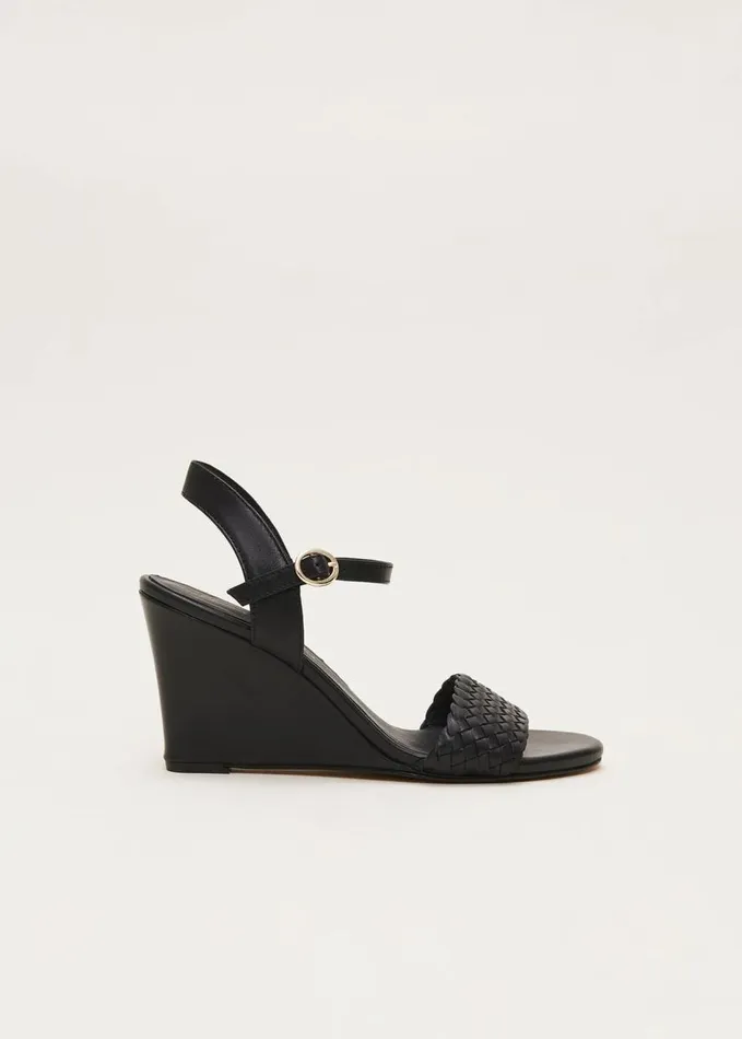 Phase Eight Leather Plait Strap Shoes Black Women Heels