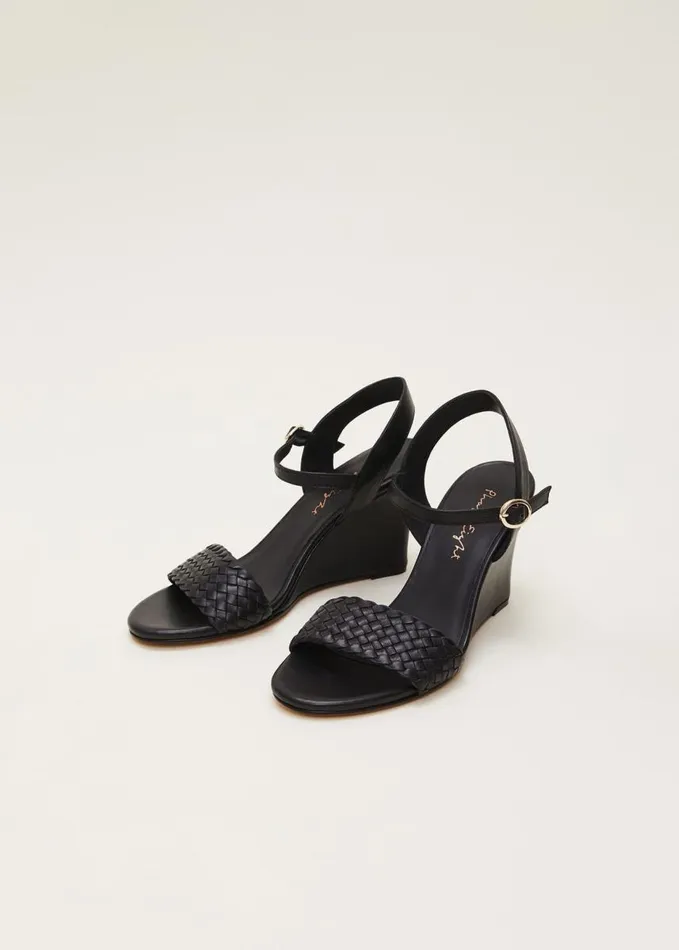 Phase Eight Leather Plait Strap Shoes Black Women Heels