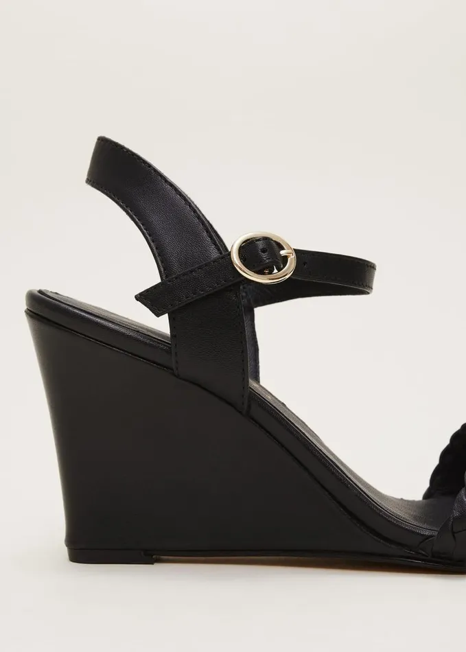 Phase Eight Leather Plait Strap Shoes Black Women Heels