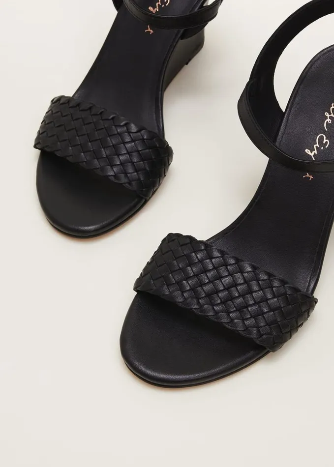 Phase Eight Leather Plait Strap Shoes Black Women Heels