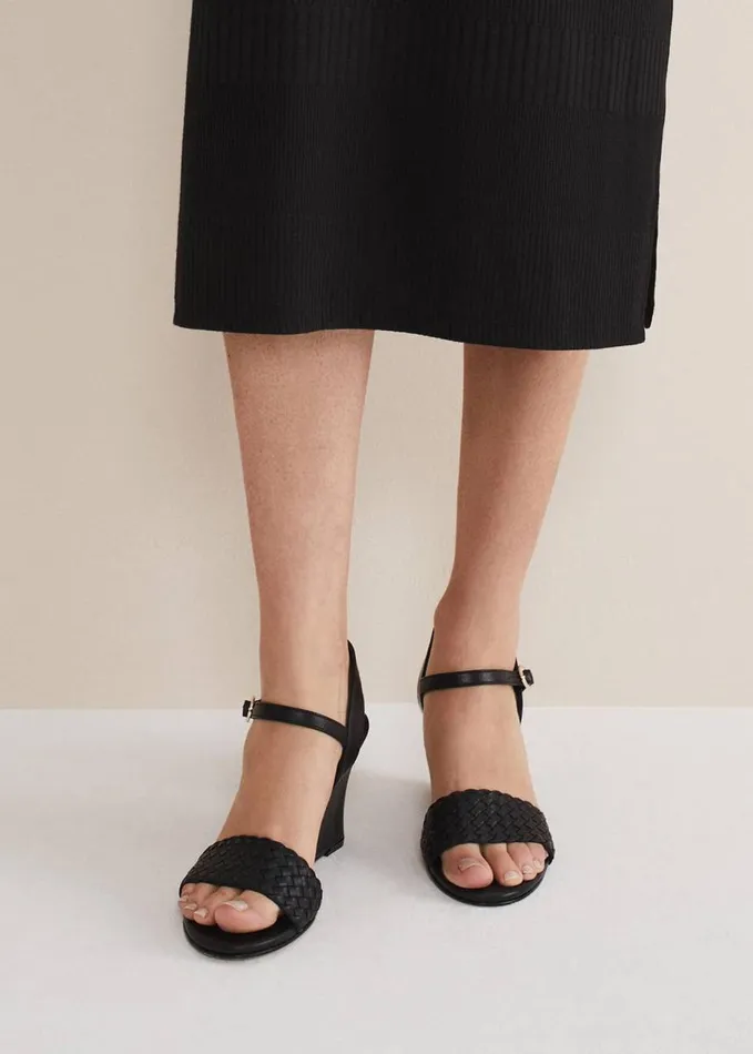 Phase Eight Leather Plait Strap Shoes Black Women Heels