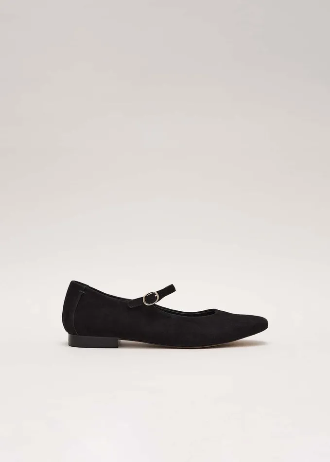 Phase Eight Leather Square Toe Mary Jane Black Women Flats
