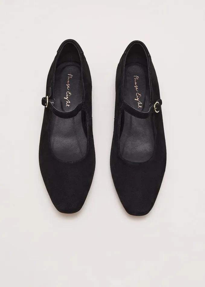 Phase Eight Leather Square Toe Mary Jane Black Women Flats