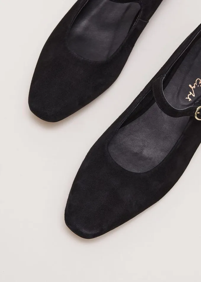 Phase Eight Leather Square Toe Mary Jane Black Women Flats
