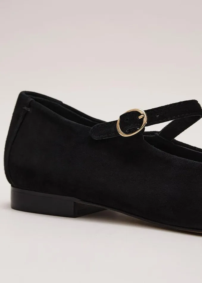 Phase Eight Leather Square Toe Mary Jane Black Women Flats