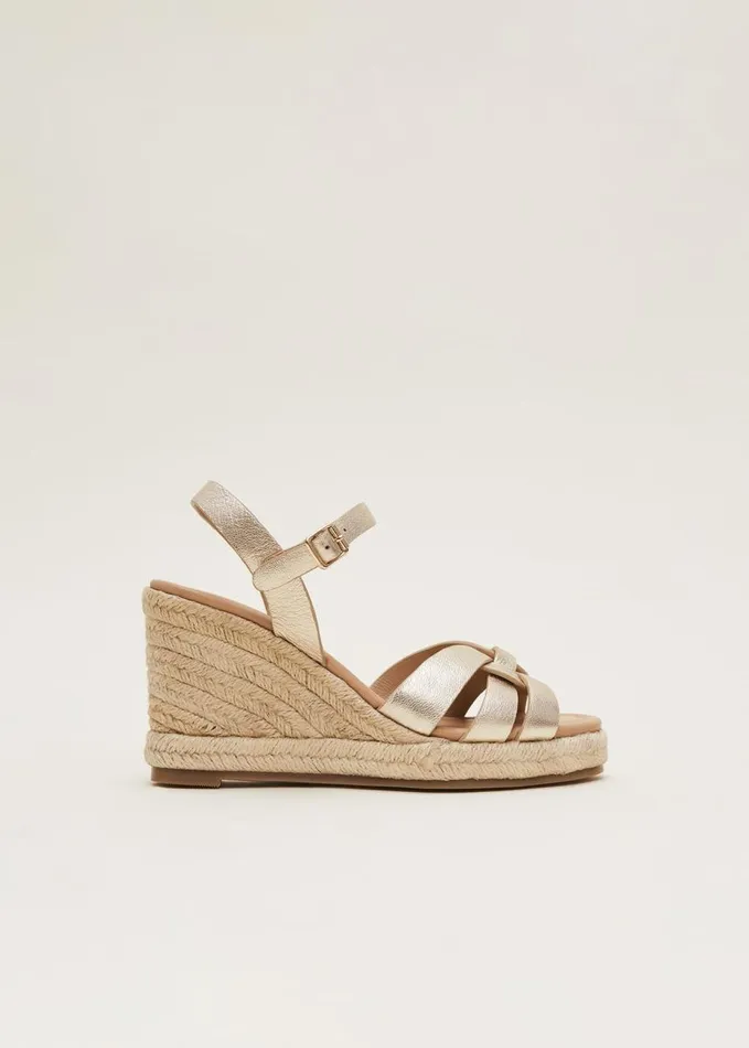 Phase Eight Leather Wedge Espadrilles Gold Women Heels