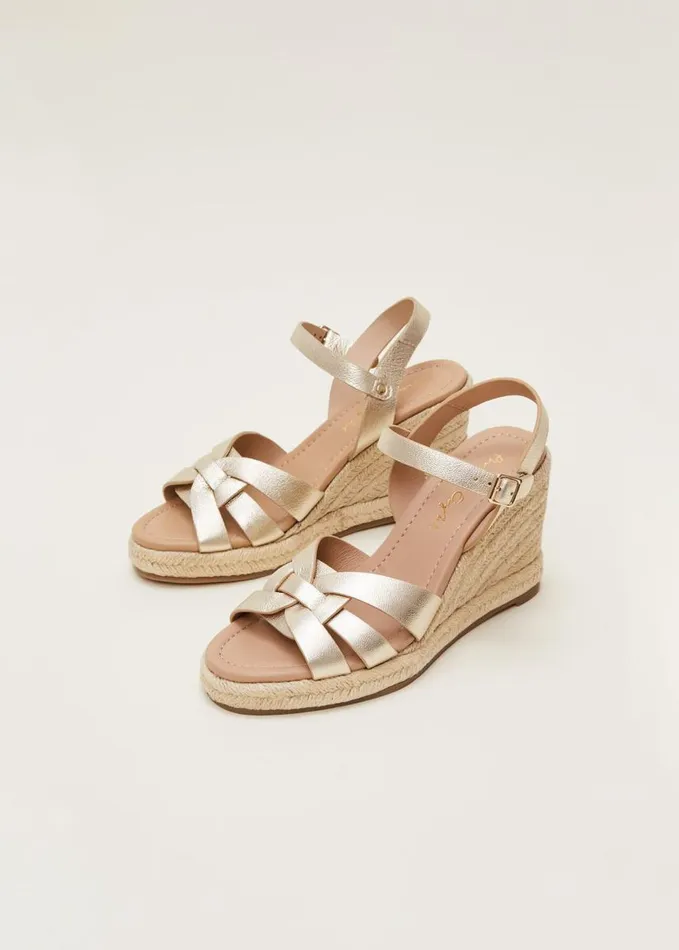 Phase Eight Leather Wedge Espadrilles Gold Women Heels
