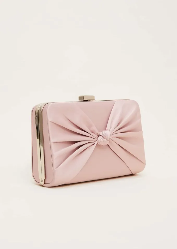 Phase Eight Light Pink Satin Clutch Box Antique Rose Women Bags and Clutches