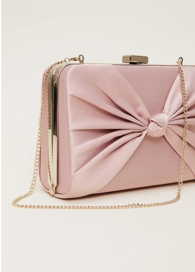 Phase Eight Light Pink Satin Clutch Box Antique Rose Women Bags and Clutches