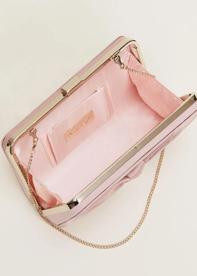 Phase Eight Light Pink Satin Clutch Box Antique Rose Women Bags and Clutches