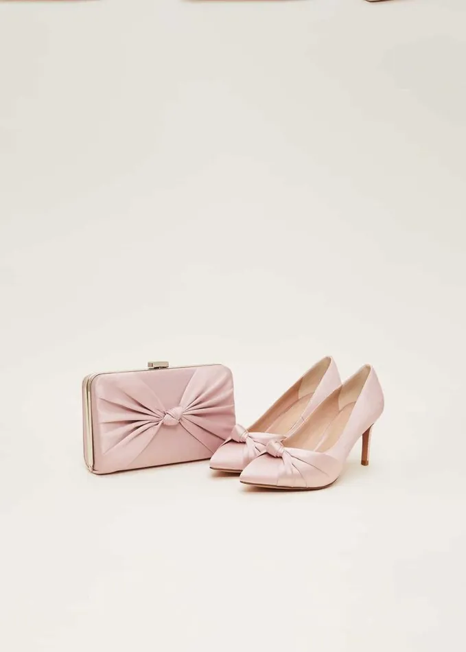 Phase Eight Light Pink Satin Clutch Box Antique Rose Women Bags and Clutches