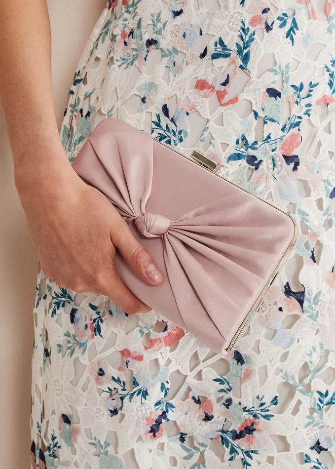 Phase Eight Light Pink Satin Clutch Box Antique Rose Women Bags and Clutches