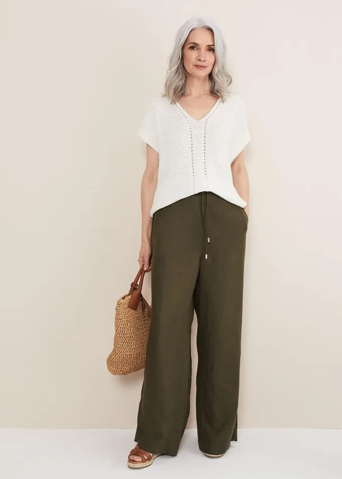 Phase Eight Lolita Drawstring Linen Trouser Khaki Women Trousers