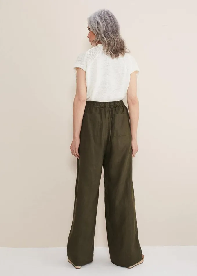 Phase Eight Lolita Drawstring Linen Trouser Khaki Women Trousers