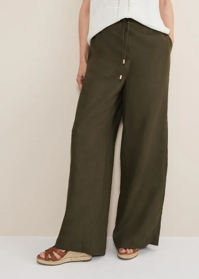 Phase Eight Lolita Drawstring Linen Trouser Khaki Women Trousers