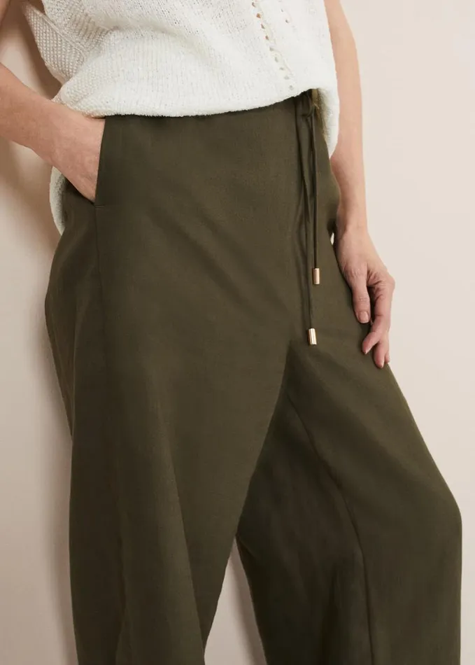 Phase Eight Lolita Drawstring Linen Trouser Khaki Women Trousers