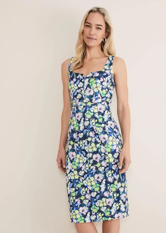 Phase Eight Loretta Printed Scuba Dress French Navy Multi Women Dresses