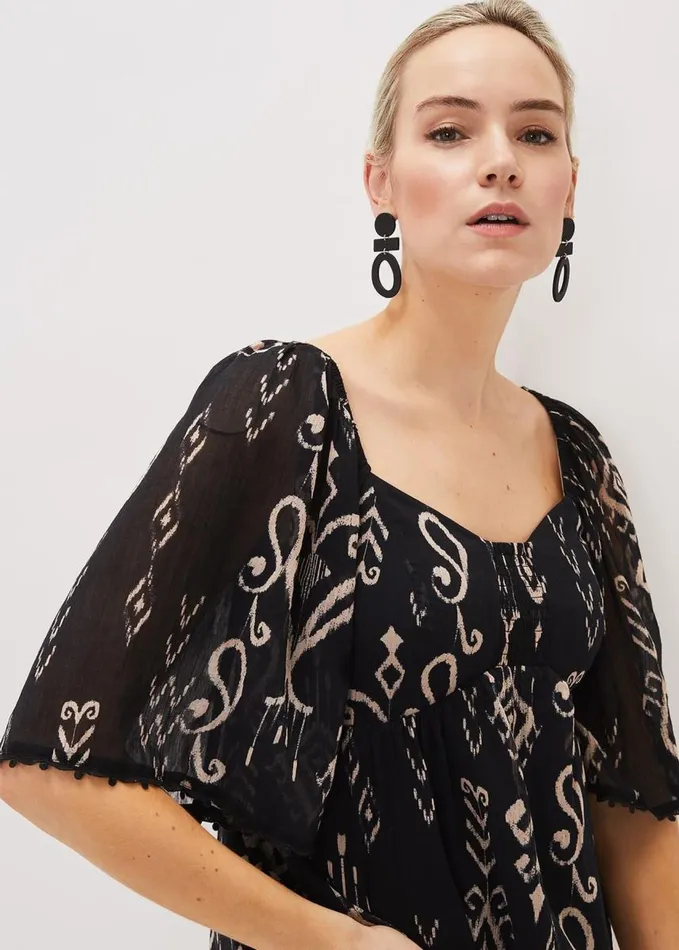 Phase Eight Malaya Ikat Print Blouse Black Women Shirts and Blouses