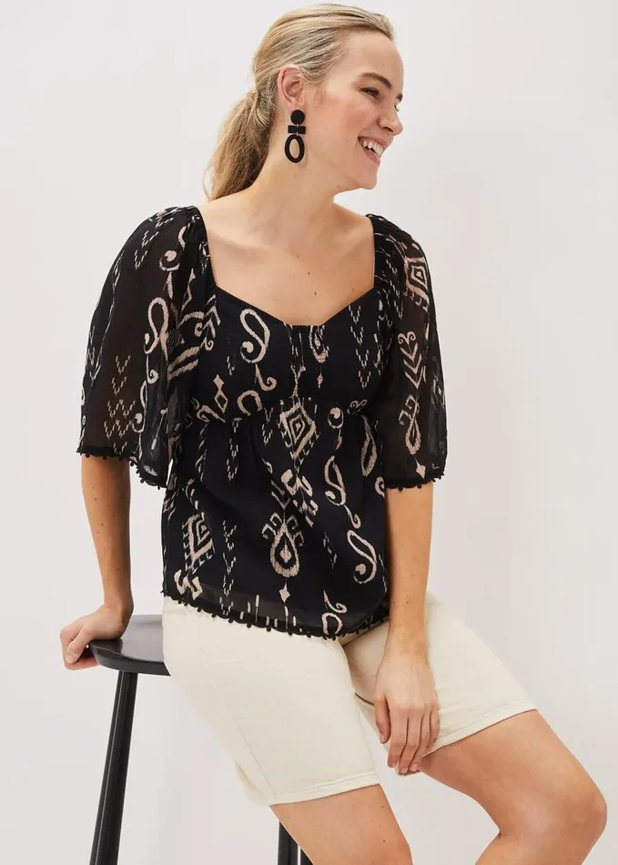 Phase Eight Malaya Ikat Print Blouse Black Women Shirts and Blouses