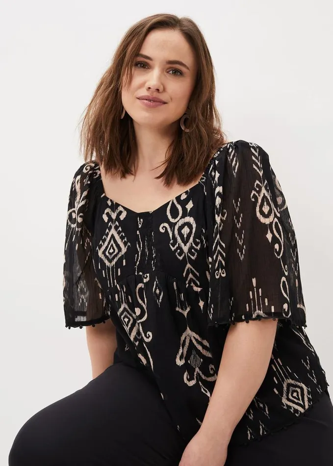 Phase Eight Malaya Ikat Print Blouse Black Women Shirts and Blouses