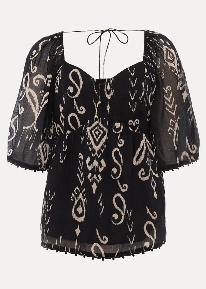 Phase Eight Malaya Ikat Print Blouse Black Women Shirts and Blouses