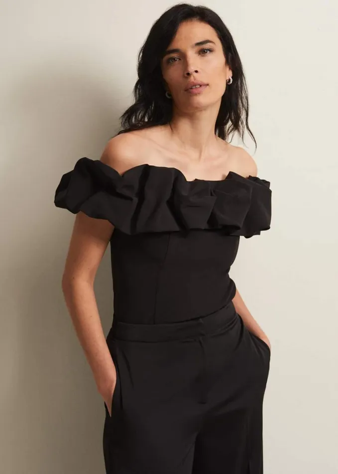 Phase Eight Mallorary Off The Shoulder Top Black Women Shirts and Blouses