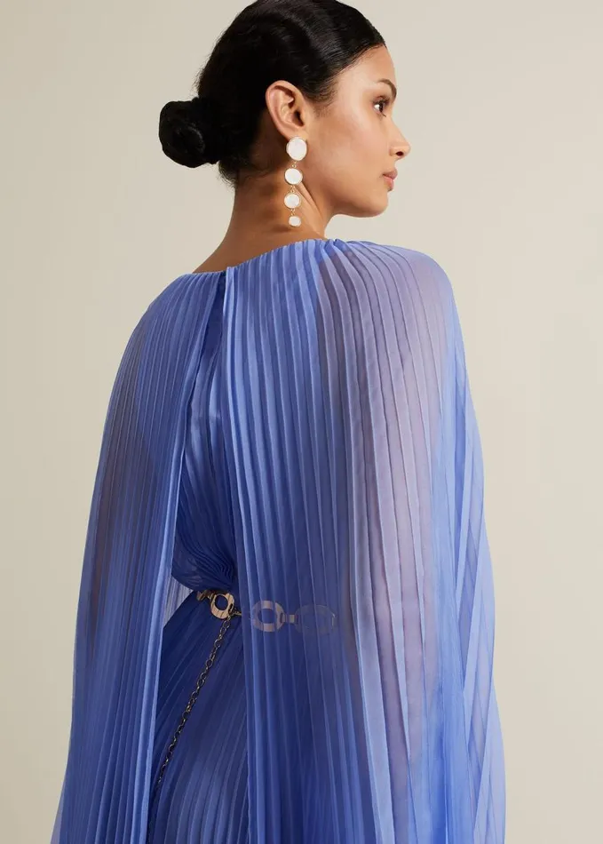 Phase Eight Marren Blue Chiffon Pleated Maxi Dress Blue Women Dresses