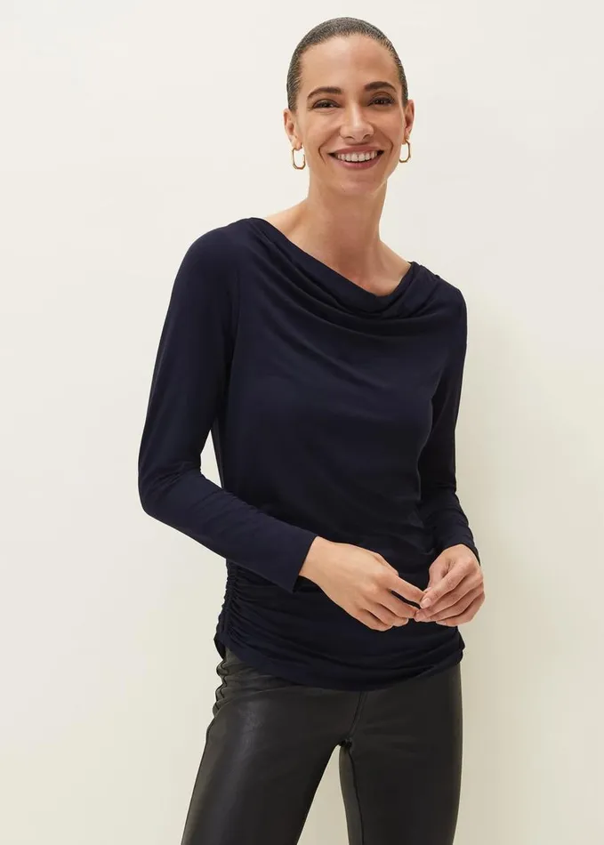 Phase Eight Massy Cowl Neck Top Navy Women Tops and TShirts
