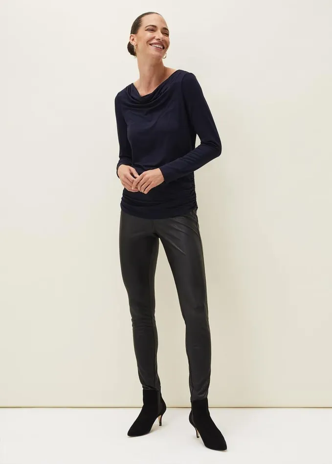 Phase Eight Massy Cowl Neck Top Navy Women Tops and TShirts