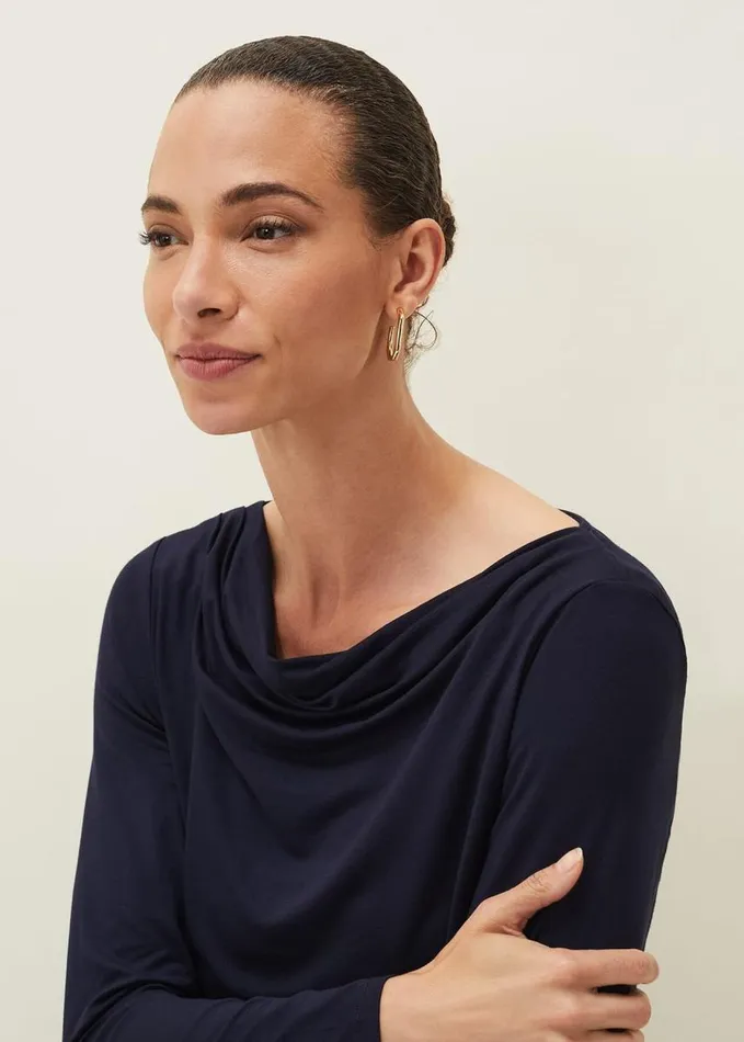 Phase Eight Massy Cowl Neck Top Navy Women Tops and TShirts