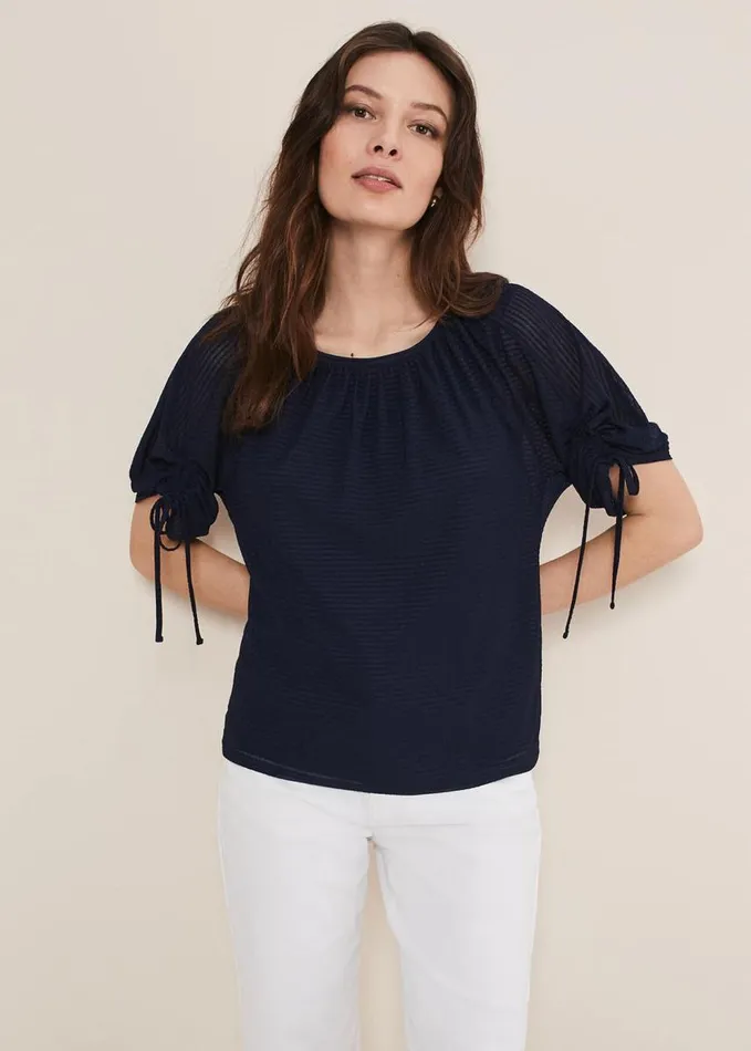 Phase Eight Meda Textured Jersey Top Navy Women Tops and TShirts