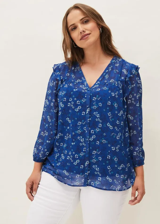 Phase Eight Micaela Printed Top Blue Multi Women Shirts and Blouses