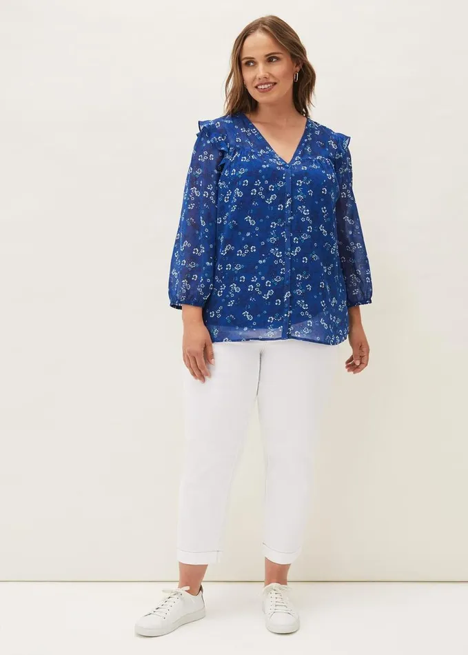 Phase Eight Micaela Printed Top Blue Multi Women Shirts and Blouses