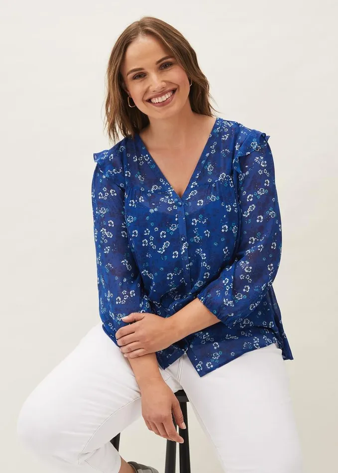 Phase Eight Micaela Printed Top Blue Multi Women Shirts and Blouses
