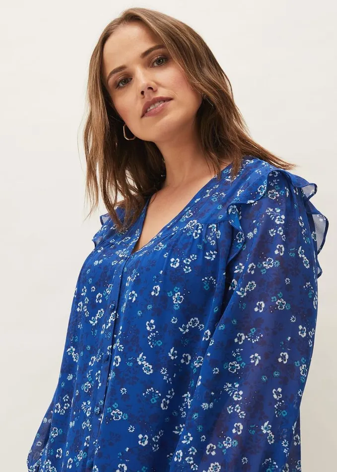 Phase Eight Micaela Printed Top Blue Multi Women Shirts and Blouses