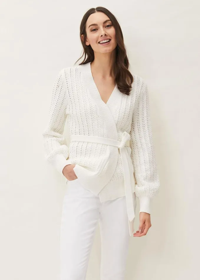 Phase Eight Monica Wrap Cardigan White Women Knitwear
