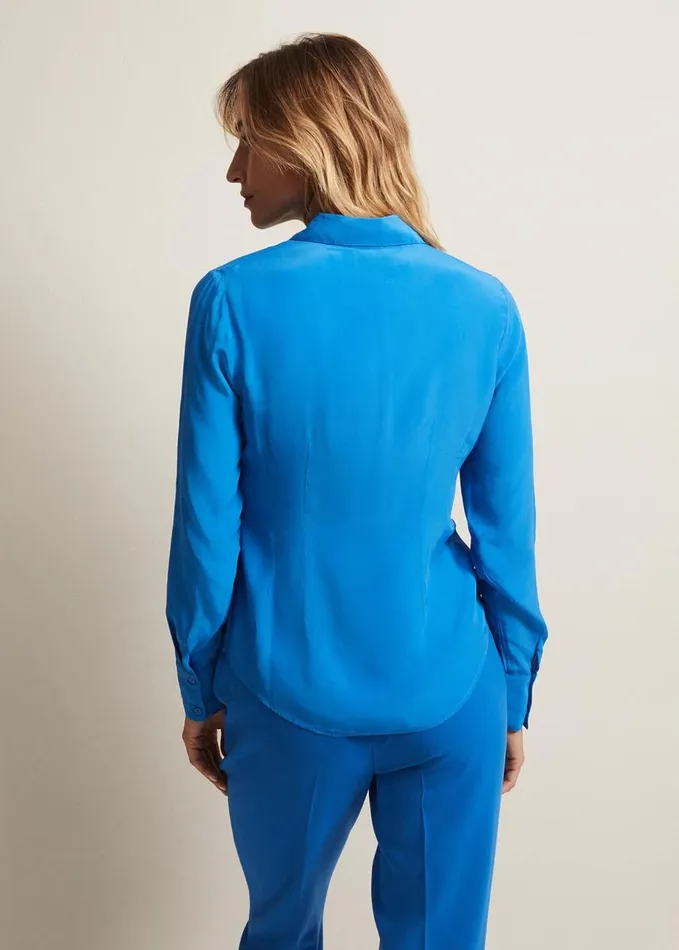 Phase Eight Nadelina Luxe Plain Fitted Shirt Teal Women Shirts and Blouses